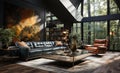 Explosive Photorealistic Design: Armchair, Sofa, Glass Coffee Table and Painting for a Contemporary and Comfortable Living Room