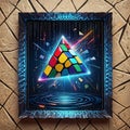 Explosive pyraminx puzzle in a digital frame. Royalty Free Stock Photo