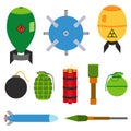 Explosive set of dangerous bombs. Made in flat style. Royalty Free Stock Photo