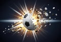 Explosive soccer ball shattering into debris capturing dynamic action and intense sports energy Royalty Free Stock Photo