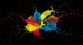 Explosive splashes of vibrant red, yellow, and blue paint dynamically intersect against Royalty Free Stock Photo