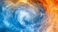 Explosive swirl of water flow in cold and warm temperature colors on a vivid, soft-colored background.