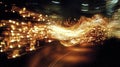 Explosive symphony of glowing musical notes in dark