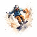 Explosive Watercolor Rider Snowboarding In High-angle Style