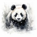 Explosive Wildlife: Panda Bear Walking Among Other Animals In Watercolor