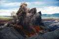 Explosive works on a coal mine Royalty Free Stock Photo