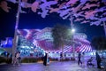 Expo2020 Korea purple colorful Pavilion at night with people grain in Dubai, United Arab Emirates Royalty Free Stock Photo