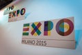 Expo 2015 logo at Bit 2014, international tourism exchange in Milan, Italy Royalty Free Stock Photo