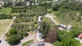 Expocenter of Ukraine. Aerial shot. Flyby around the monument.