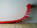 Exponential red arow pointing up 3D render Royalty Free Stock Photo