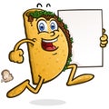 Running Taco Cartoon Character Holding Poster Sign