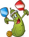 pickleball cartoon mascot character with two paddles Royalty Free Stock Photo