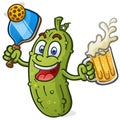 Pickle Character Playing Pickleball and Drinking Beer