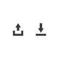 Export and import file icons. Upload, download sign. Share document symbol. Interface button. Element for design mobile app