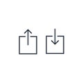 Export and import file icons. Upload, download sign. Share document symbol. Interface button. Element for design mobile app or