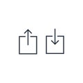 Export and import file icons. Upload, download sign. Share document symbol. Interface button. Element for design mobile app or Royalty Free Stock Photo