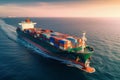 Export and import logistic by container ship, aerial drone view of sea freight transport, business shipping cargo boat Royalty Free Stock Photo