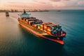 Sea freight shipping by cargo boat, drone\'s aerial view, international logistic for export and import business Royalty Free Stock Photo