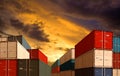 Export or import shipping cargo containers stacks in night port Royalty Free Stock Photo