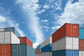 Export or import shipping cargo containers stacks under sky Royalty Free Stock Photo