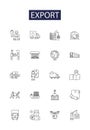 Export line vector icons and signs. Exportable, Exportation, Exporter, Exportations, Expedited, Exporters, Exporting