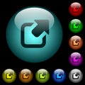Export symbol with upper right arrow icons in color illuminated glass buttons Royalty Free Stock Photo