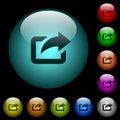 Export with upper right arrow icons in color illuminated glass buttons Royalty Free Stock Photo