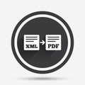Export XML to PDF icon. File document symbol. Royalty Free Stock Photo
