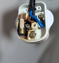 Exposed electrical connector showing wire connections and safety fuse Royalty Free Stock Photo