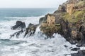 Exposed Engine Houses, with stormy seas, Botallack, Cornwall, UK Royalty Free Stock Photo