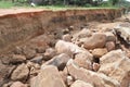 Exposed soil layers in a river