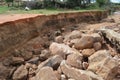 Exposed soil layers in a river