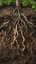 Exposed tree roots on eroded soil