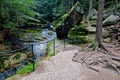 exposed tree roots on a rock. rocky outcrops and a lot of tourist traffic Royalty Free Stock Photo