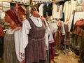 The exposition of folk costume in the ethnographic park-museum `Russian Island`. Russia, Vladimir region, village Zheludyevo