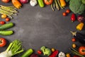 Exposition of fresh organic vegetables on wooden table. tomato, pepper, broccoli, onion, garlic, cucumber, eggplant, black Eyed P