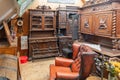 Exposition of vintage furniture at Dutch flea market