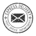 Express delivery black round postmark. Scratched postal element with envelope