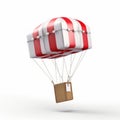 An express delivery carton hangs on a red and white air balloon generative AI