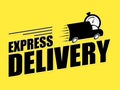 Express delivery concept icon. Mini ven with stopwatch icon on yellow background