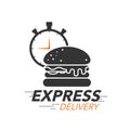 Express delivery icon concept. Burger with stop watch icon
