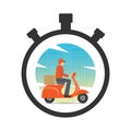 Express delivery icon concept. Stop watch with Delivery man ride Royalty Free Stock Photo