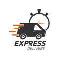 Express delivery icon concept. Van with stop watch icon Royalty Free Stock Photo