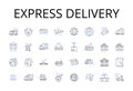 Express delivery line icons collection. Rapid shipment, Swift delivery, Brief dispatch, Quick transport, Fast courier