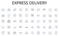 Express delivery line icons collection. Zoning, Permits, Blueprint, Architecture, Design, Surveying, Inspection vector