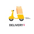 Express delivery by motorbike with package product box.