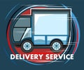 Express delivery service in the city. Vector illustration. Small truck for transporting goods. Logo. Symbol Royalty Free Stock Photo