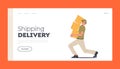 Express Delivery Service Landing Page Template. Courier Carry Heavy Pile of Carton Boxes. Delivery Man with Parcels