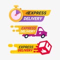 Express delivery service logo. Fast time delivery order with stopwatch