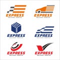 Express delivery service logo with transport car , box , arrow circle and bird sign vector set design Royalty Free Stock Photo